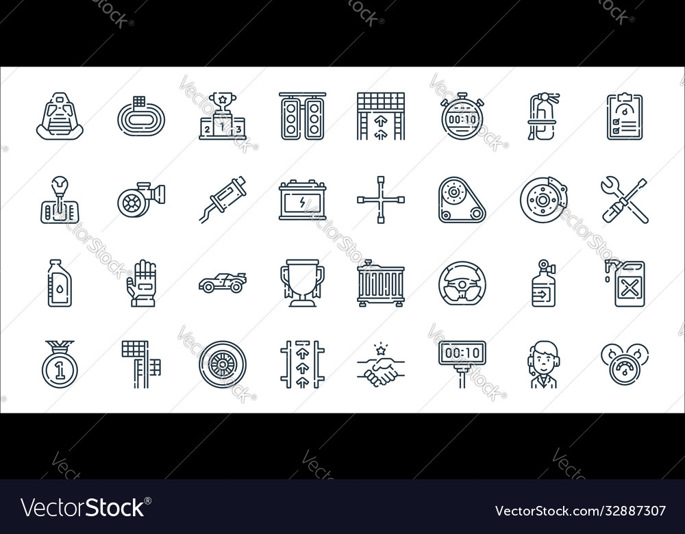 Auto racing line icons linear set quality vector image Auto racing line icons linear set quality