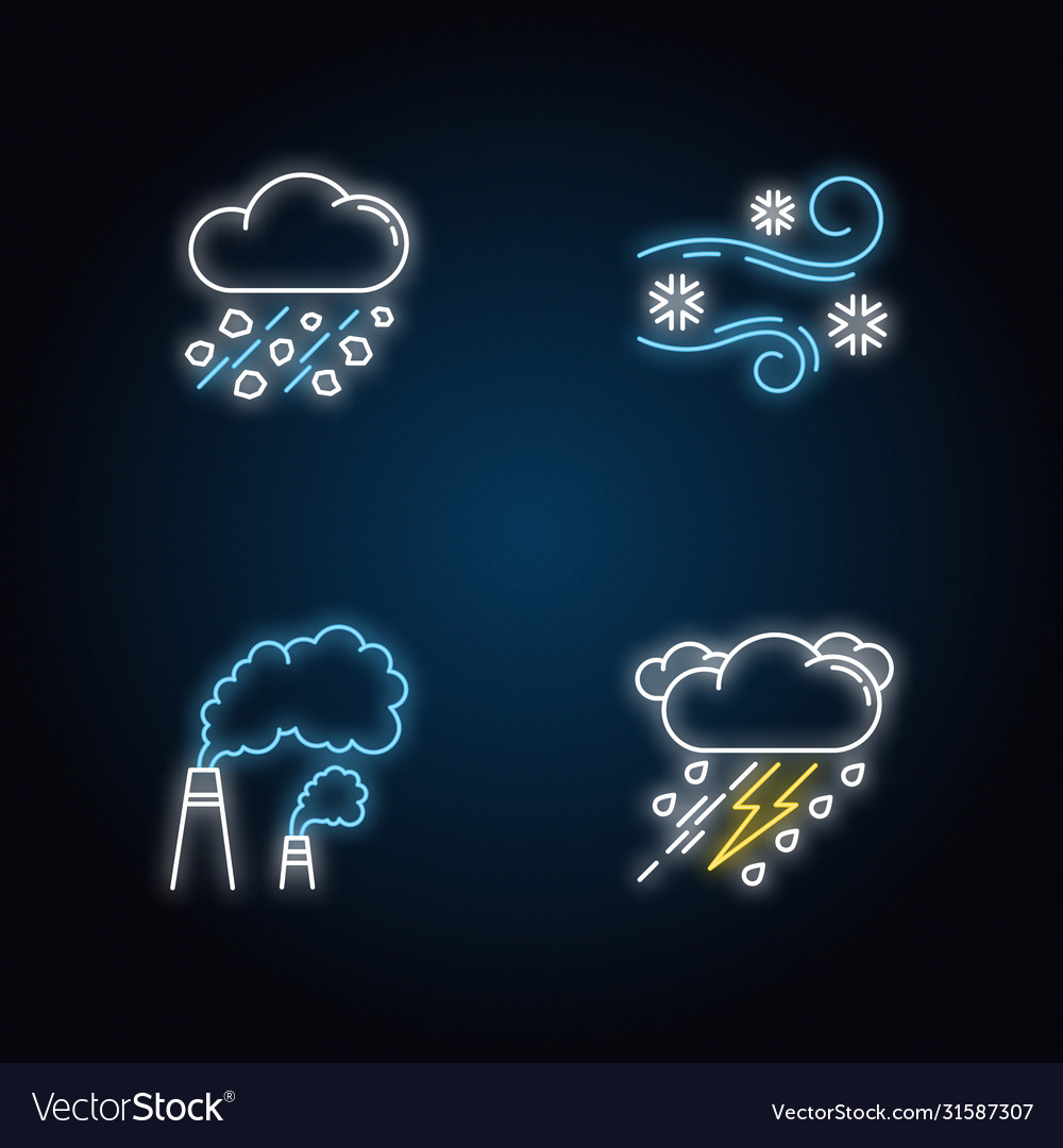 Bad weather forecast neon light icons set