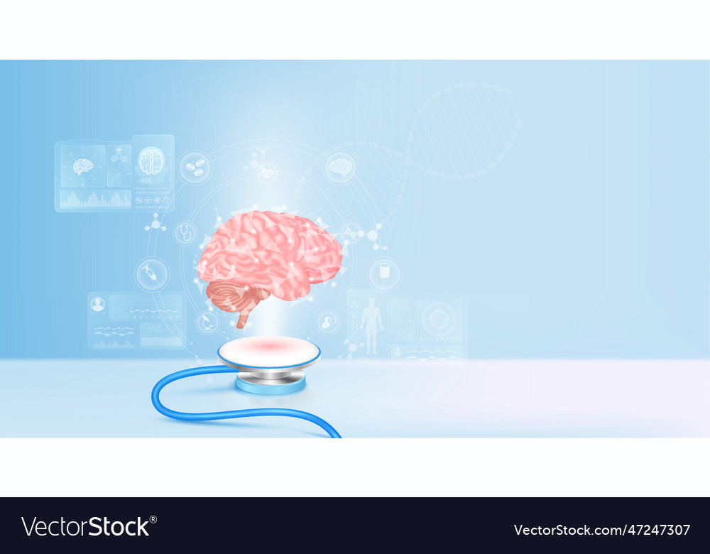 Brain float away from stethoscope medical icons vector image Brain float away from stethoscope medical icons