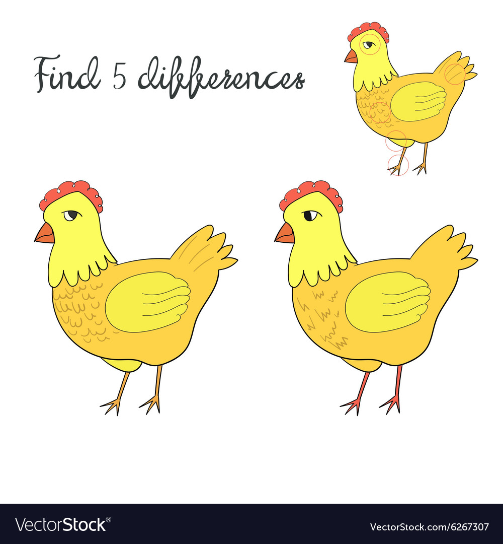 Find differences kids layout for game hen chicken Vector Image