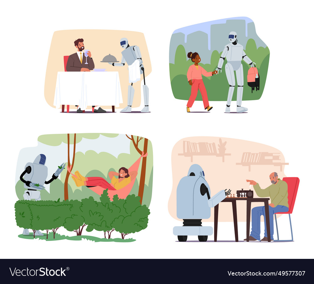 Futuristic robots execute daily human routines