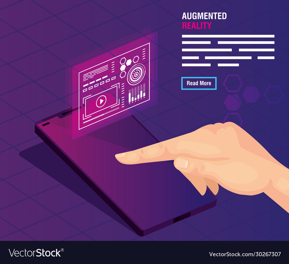 Hand using smartphone reality augmented