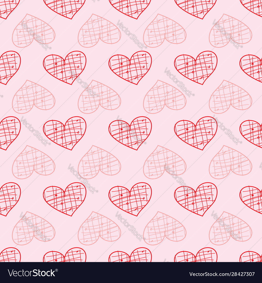 Hearts with grid pattern inside pink and red rows