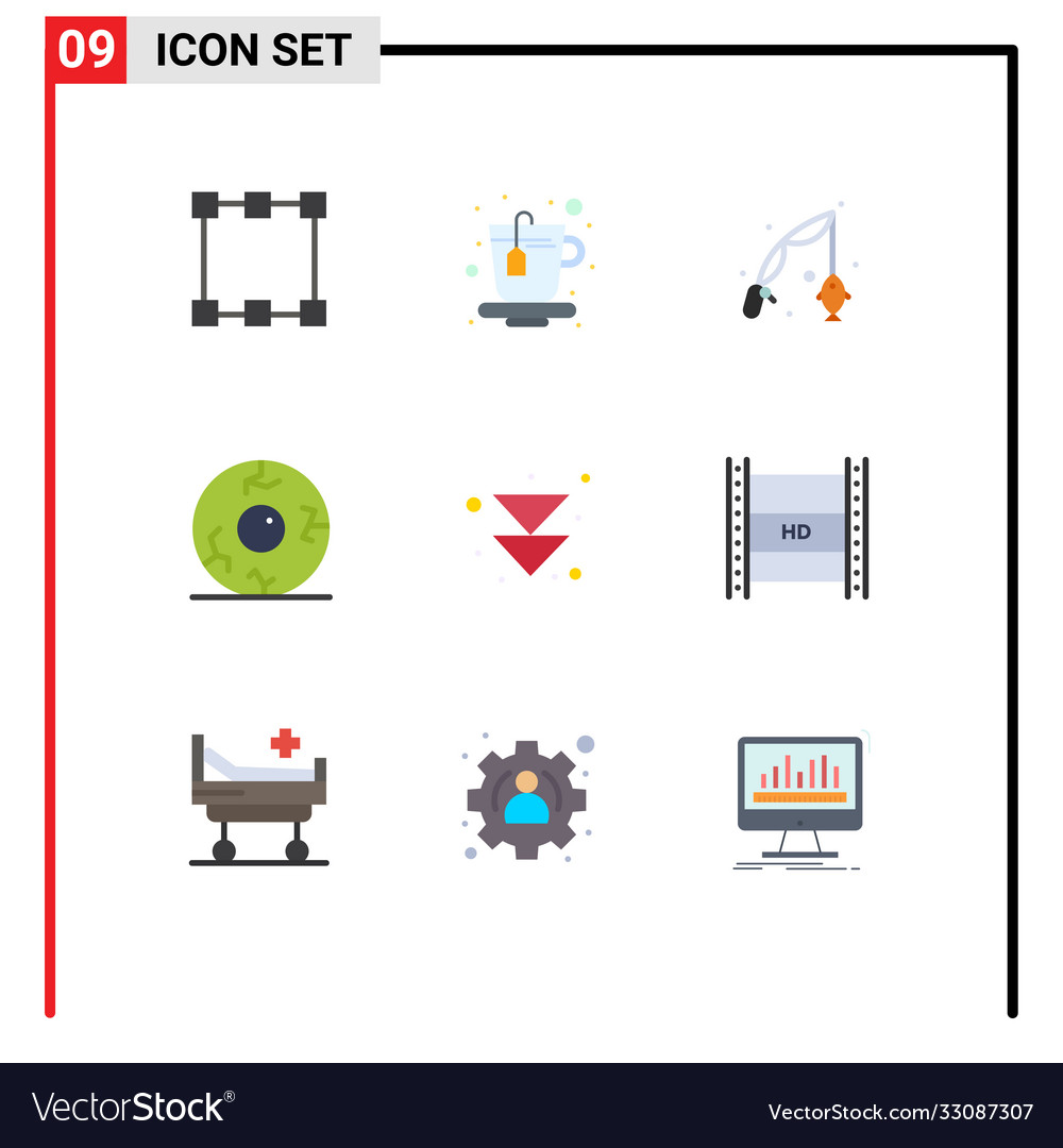 Modern set 9 flat colors pictograph digital