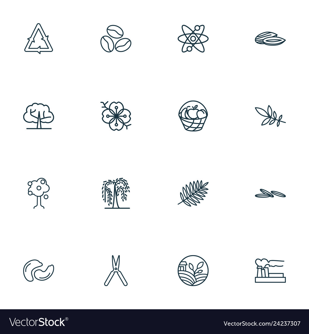 Nature icons line style set with fruit tree vector image Nature icons line style set with fruit tree