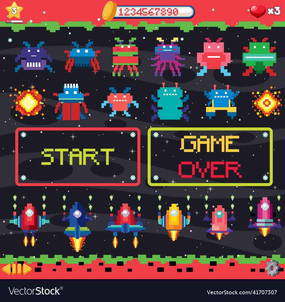 Retro pixel space game interface