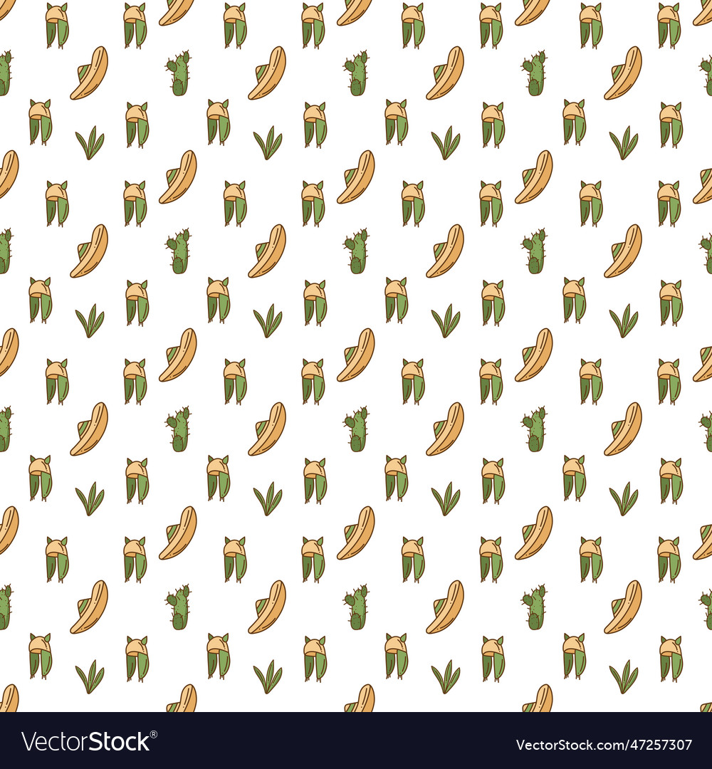 Seamless pattern in y2k style with cacti and hats vector image Seamless pattern in y2k style with cacti and hats