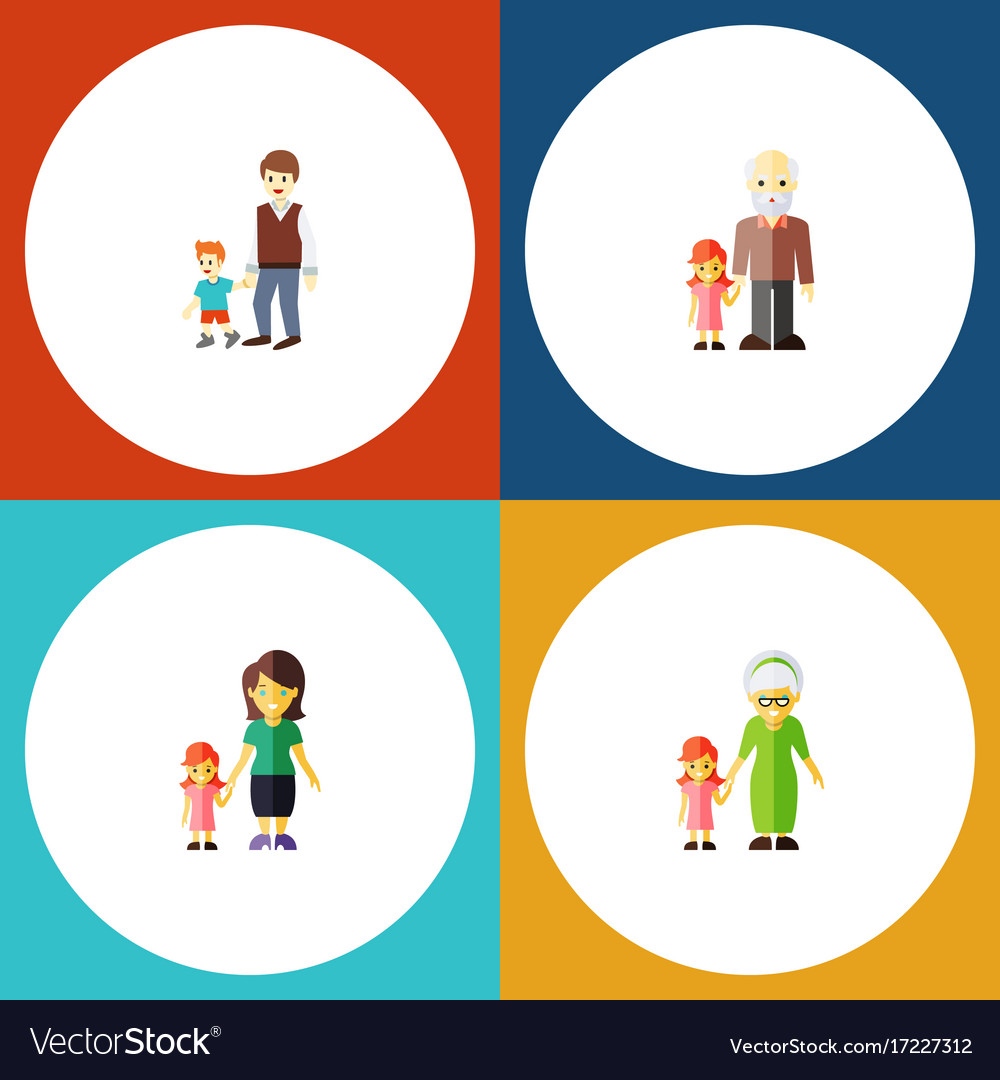 Flat icon family set of grandpa grandchild boys