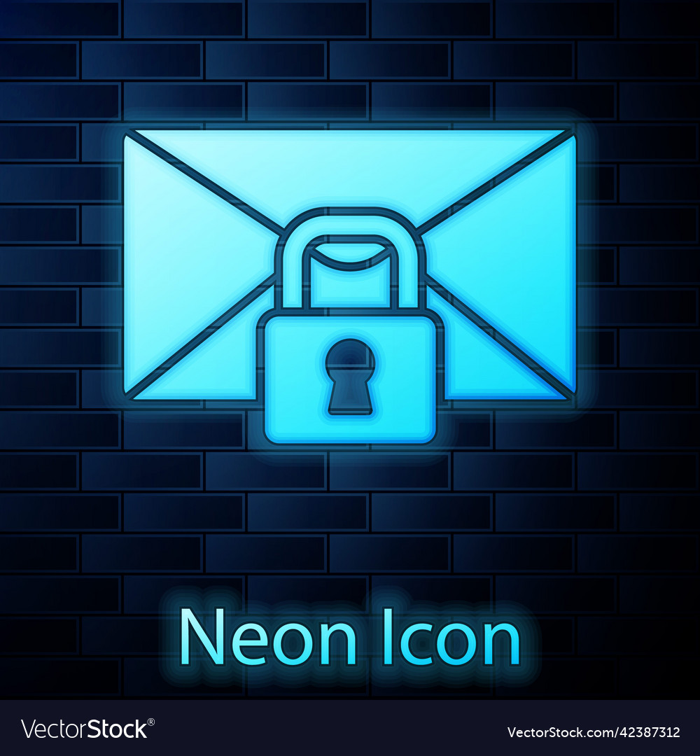 Glowing neon mail message lock password icon