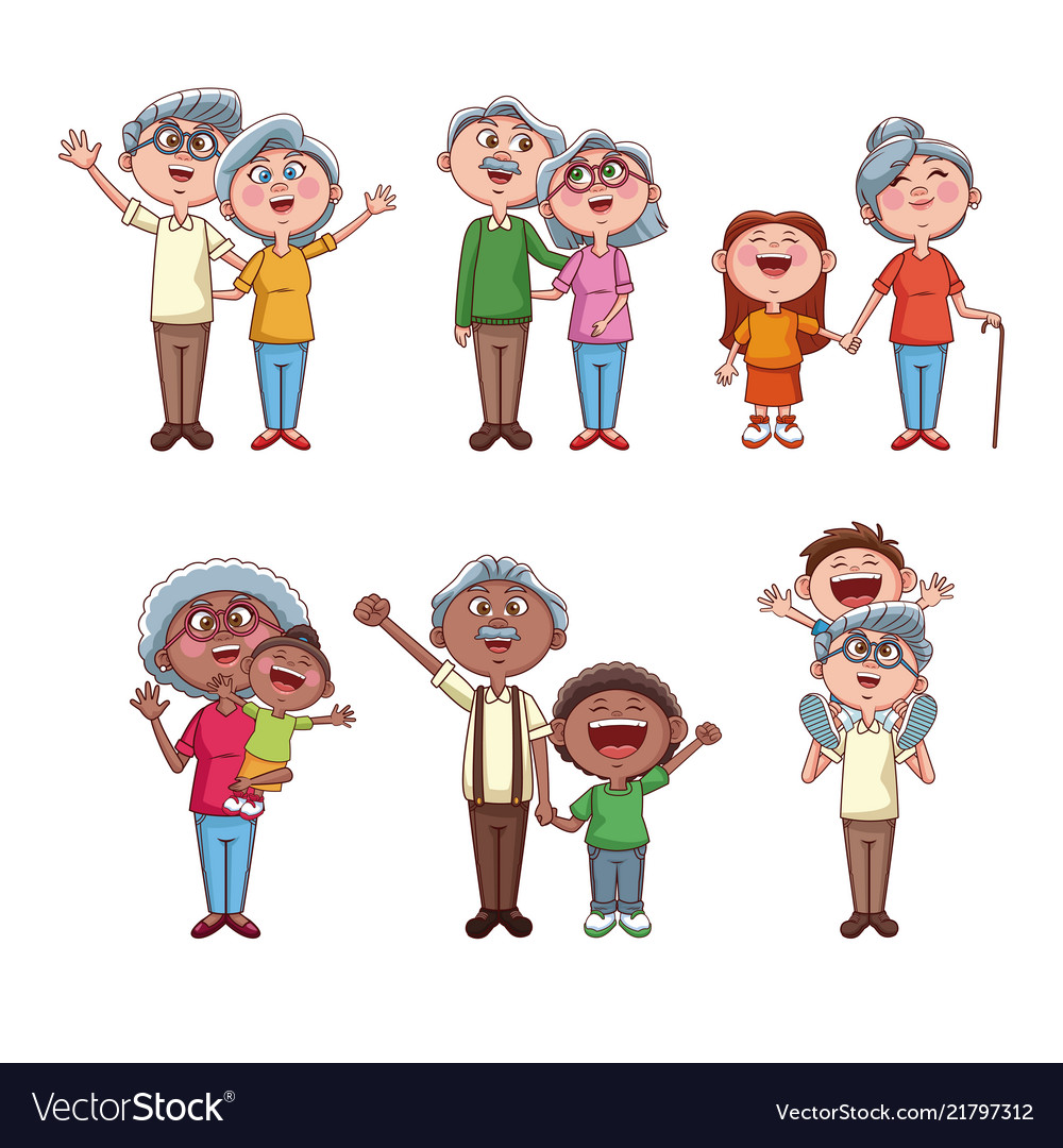 Grandparents and Grandkids Cartoon Set