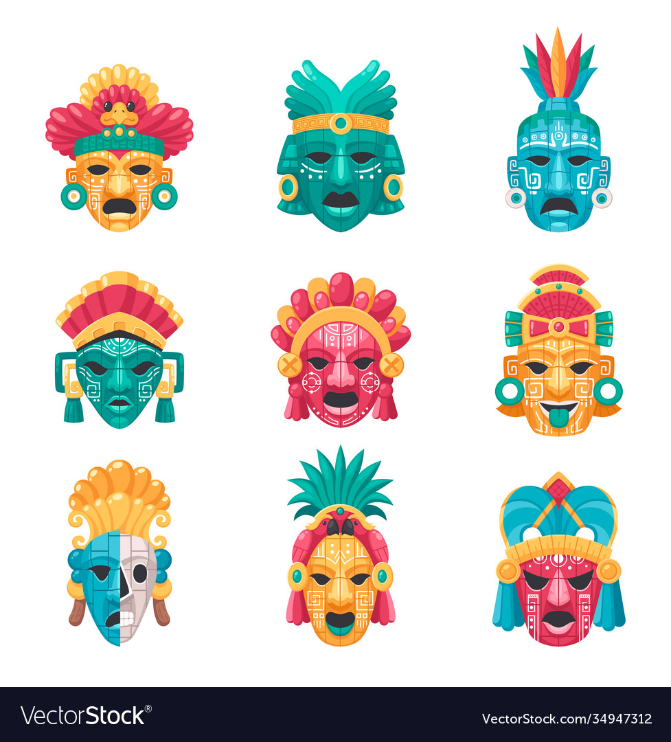 Maya Civilization Icons Set Royalty Free Vector Image