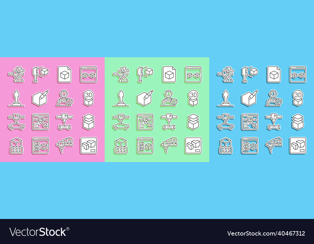 Set line 3d printer layers isometric cube file vector image Set line 3d printer layers isometric cube file
