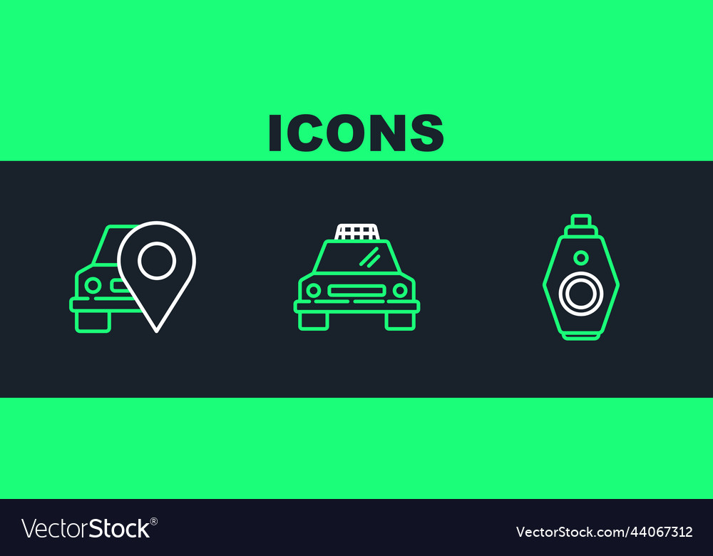 Set line car key with remote map pointer taxi vector image Set line car key with remote map pointer taxi