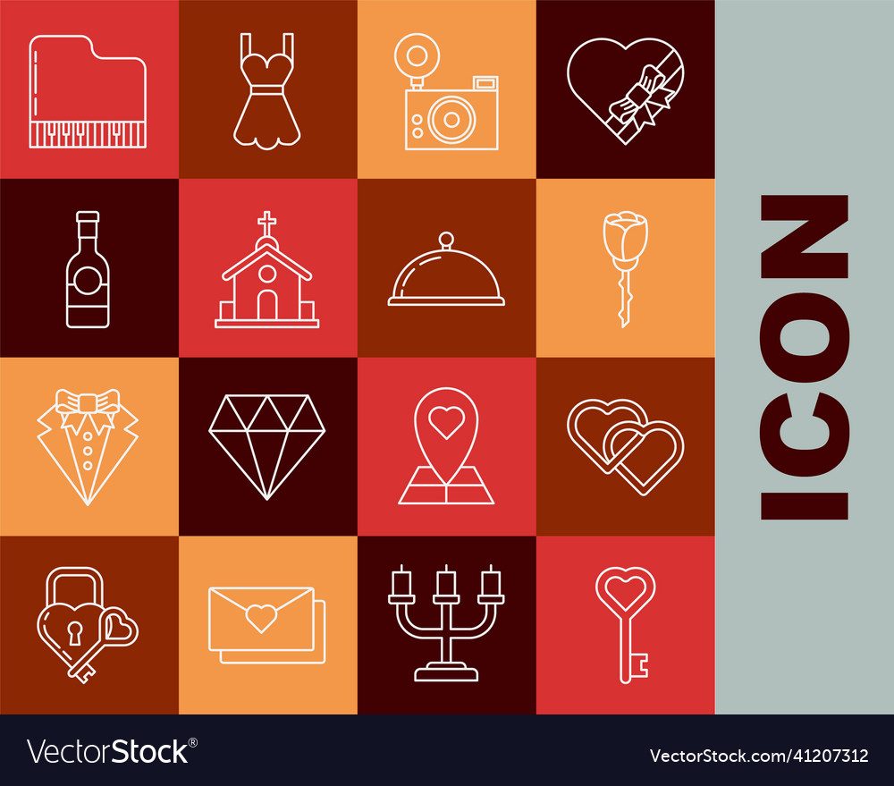Set line key in heart shape two linked hearts vector image Set line key in heart shape two linked hearts