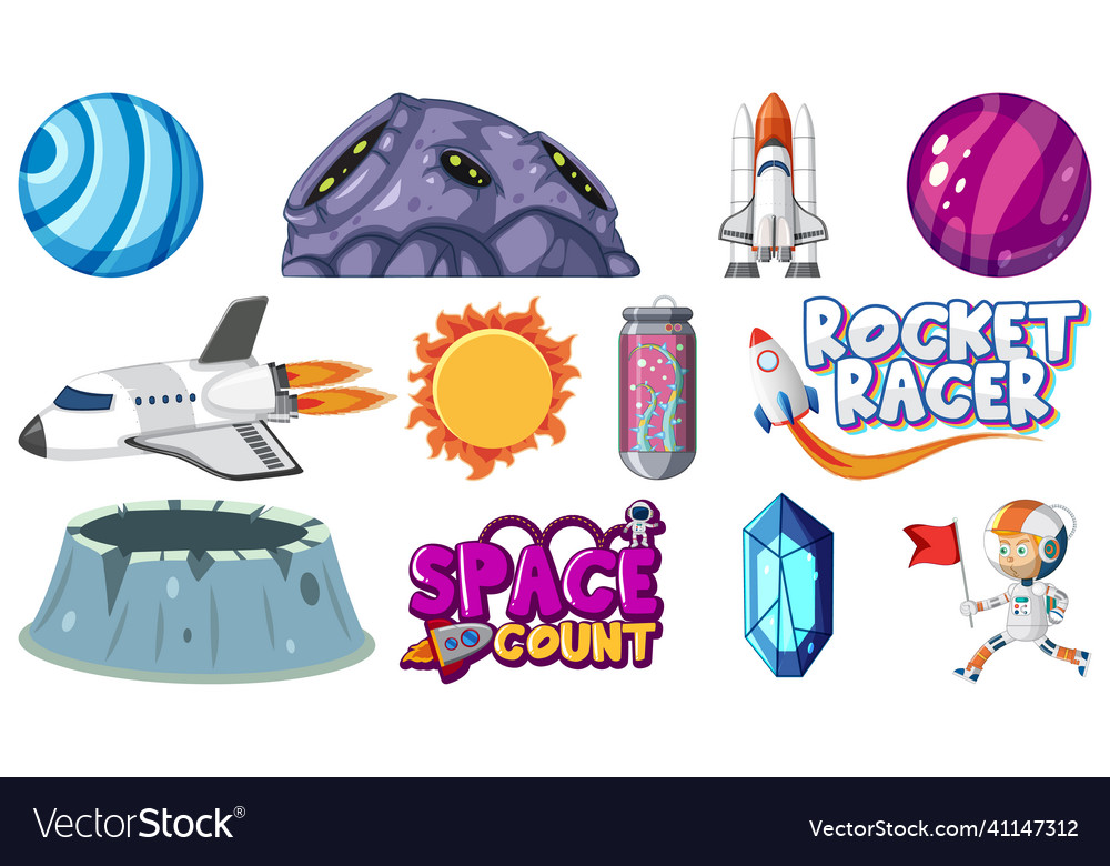 Set of isolated fantasy space objects vector image Set of isolated fantasy space objects