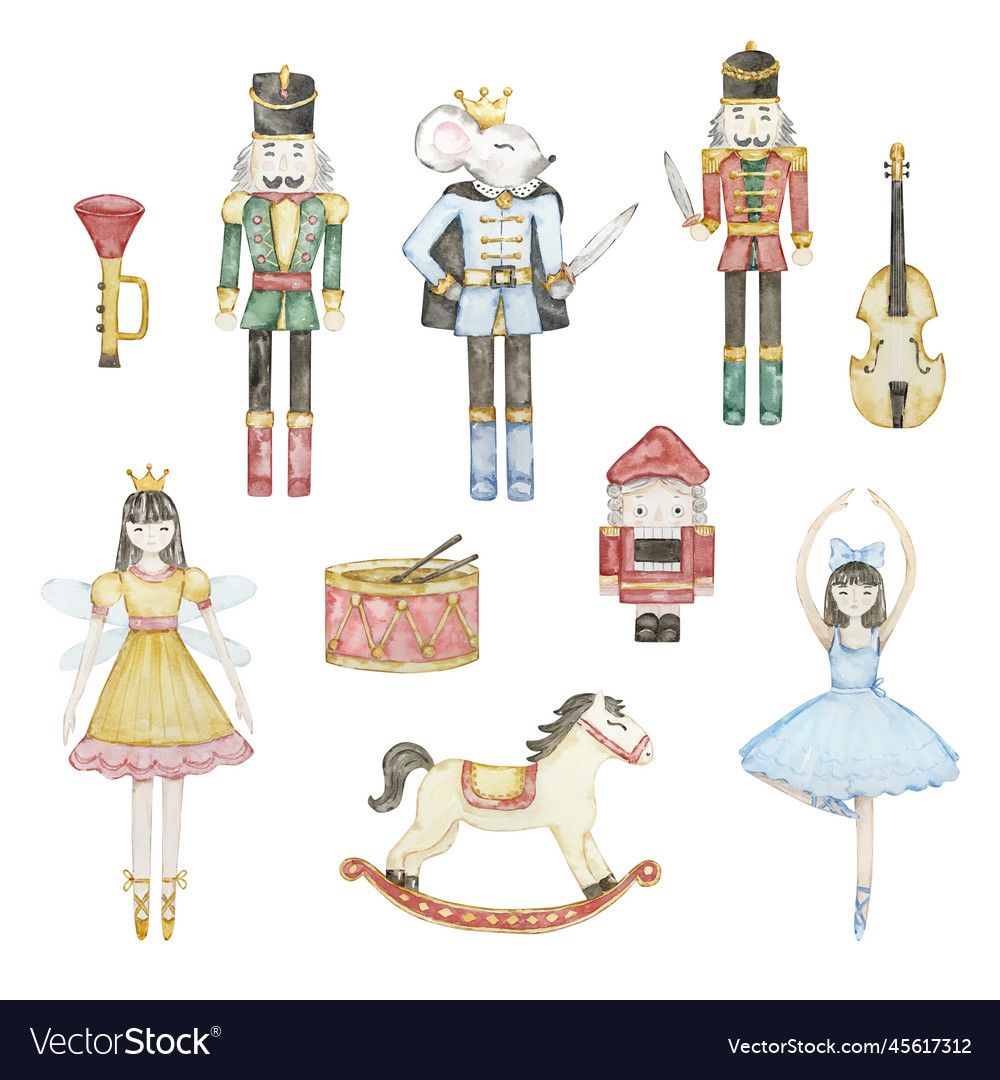 Watercolor nutcracker christmas ballerina fairies Vector Image