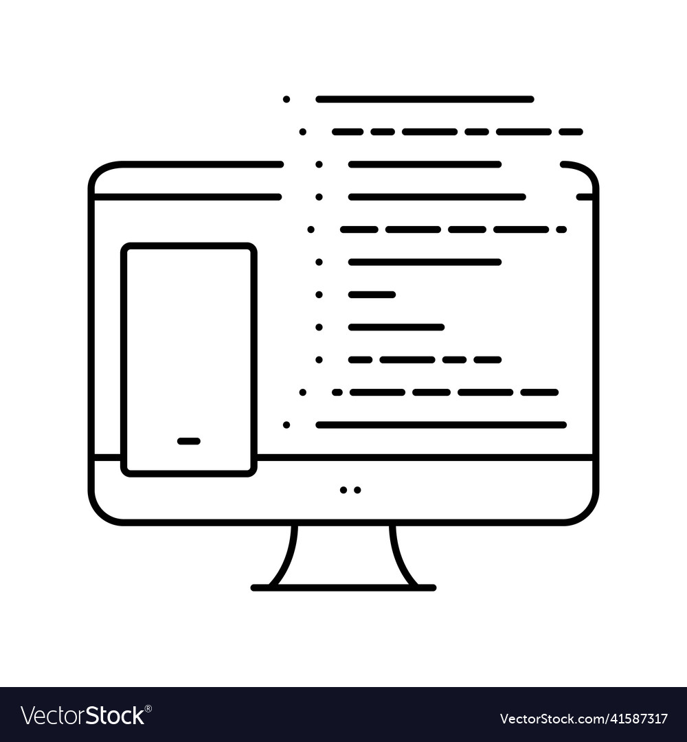 Coding phone application on computer line icon