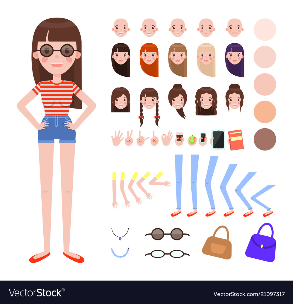 Girl in summer outfit and sunglasses constructor Vector Image