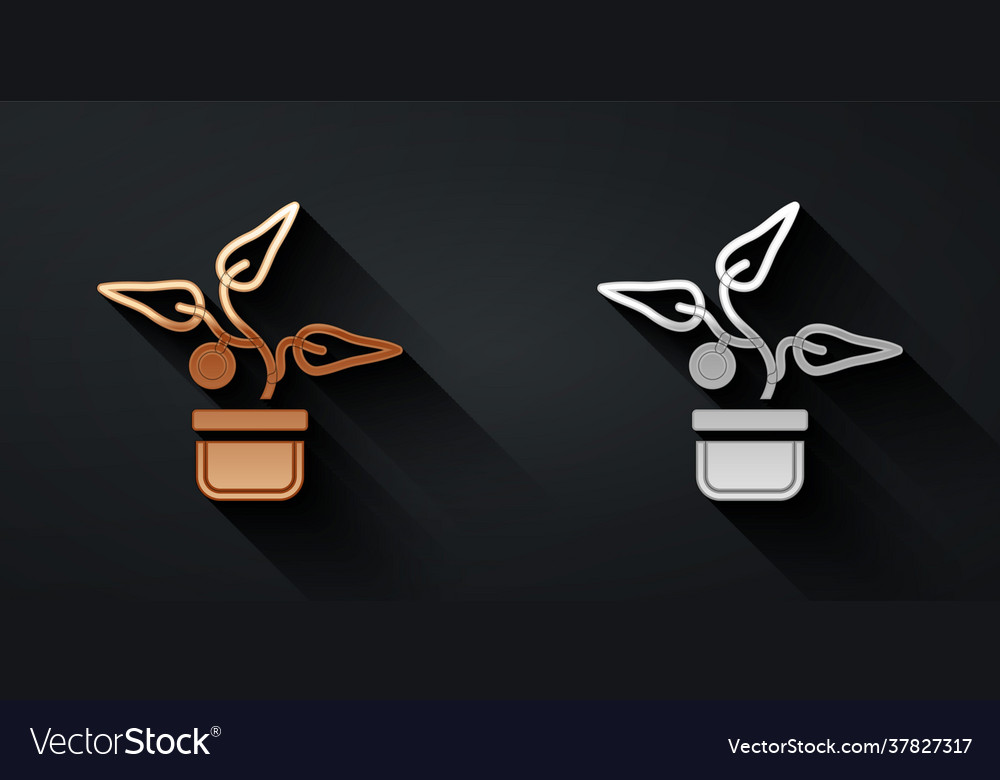 Gold and silver plant in pot icon isolated