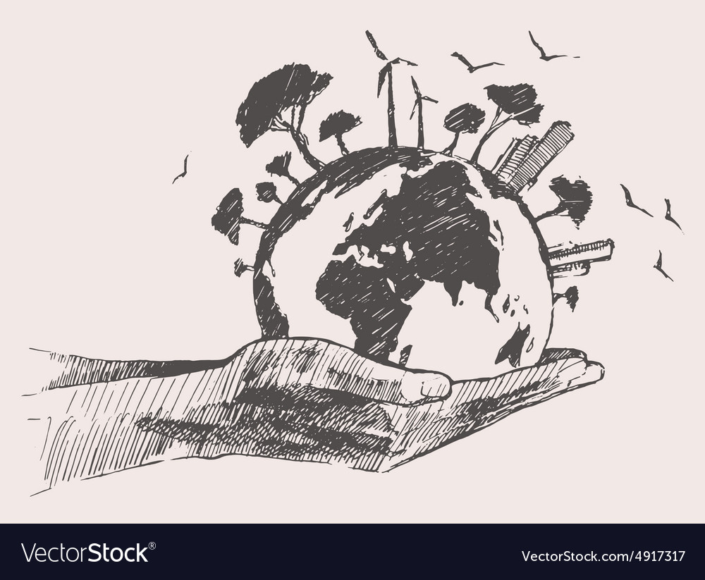 Green world concept tree on the earth in hands Vector Image