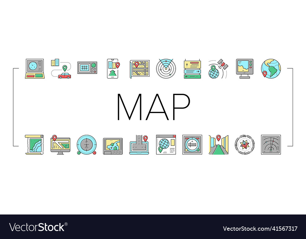 Map location system collection icons set vector image Map location system collection icons set