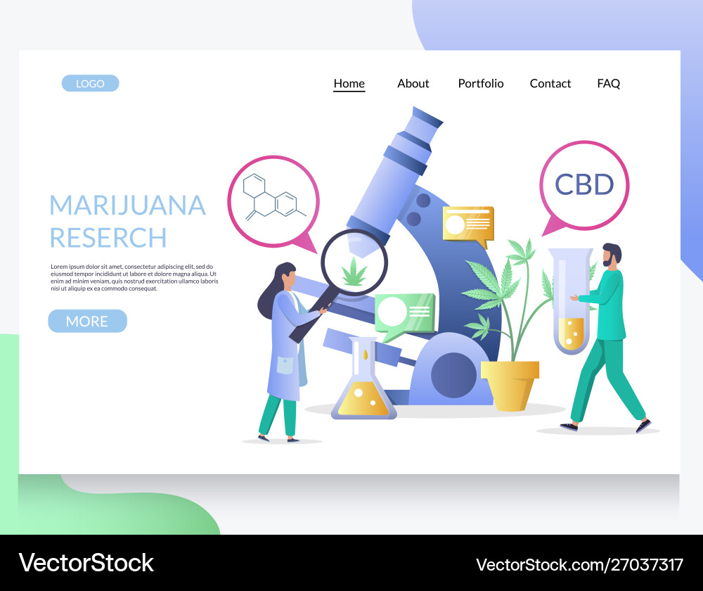 Marijuana research website landing page Royalty Free Vector