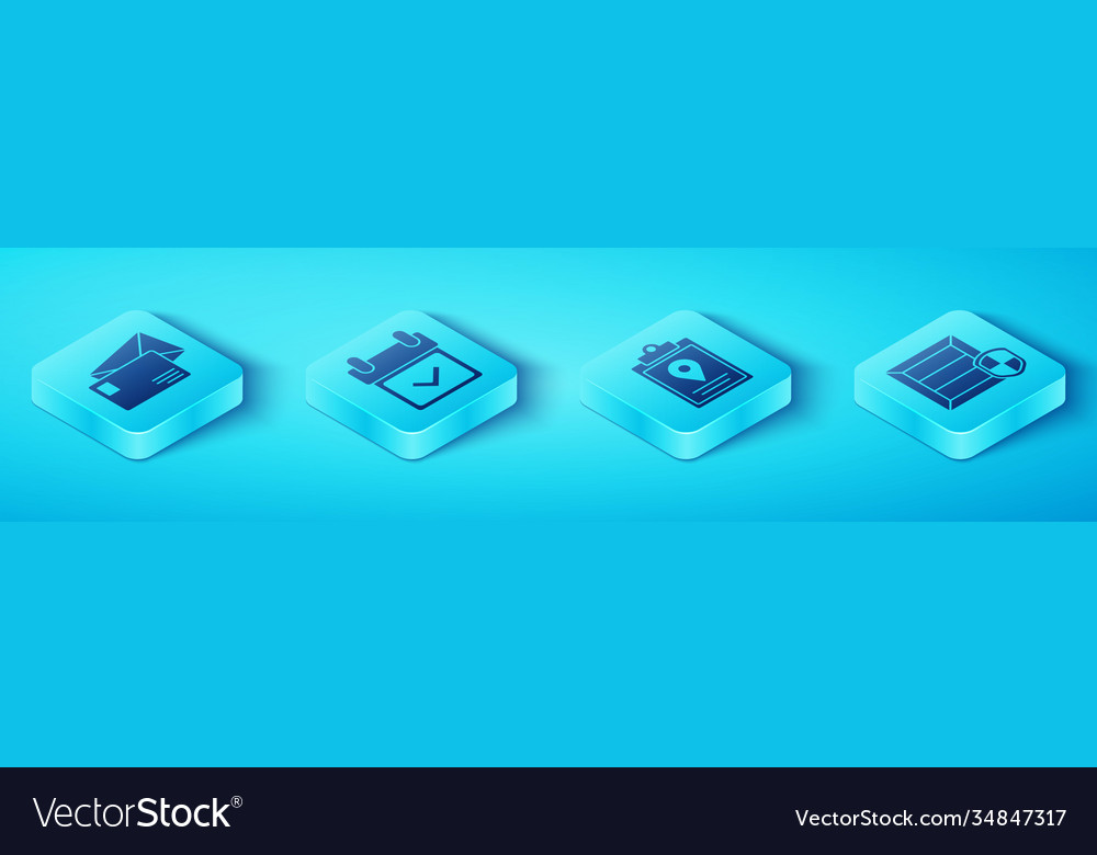 Set isometric envelope calendar with check mark vector image Set isometric envelope calendar with check mark