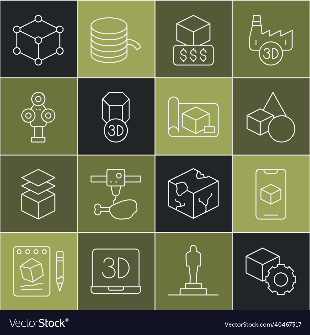 Set line isometric cube 3d printer software vector image Set line isometric cube 3d printer software