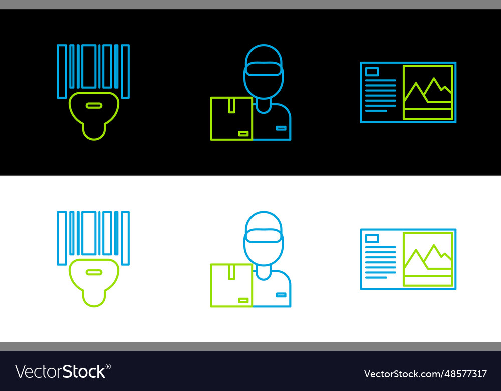 Set line postcard scanner scanning bar code vector image Set line postcard scanner scanning bar code