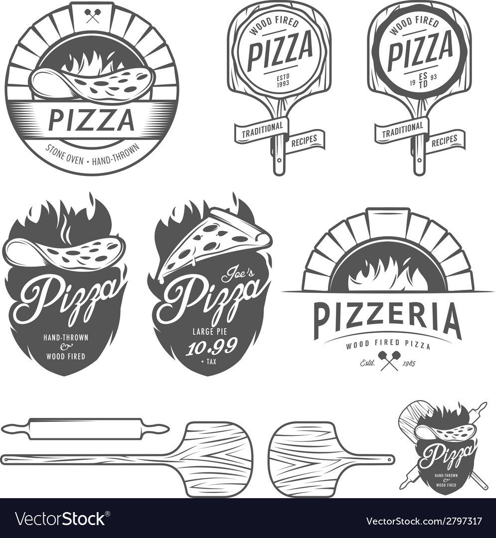 Vintage pizzeria labels badges design elements Vector Image