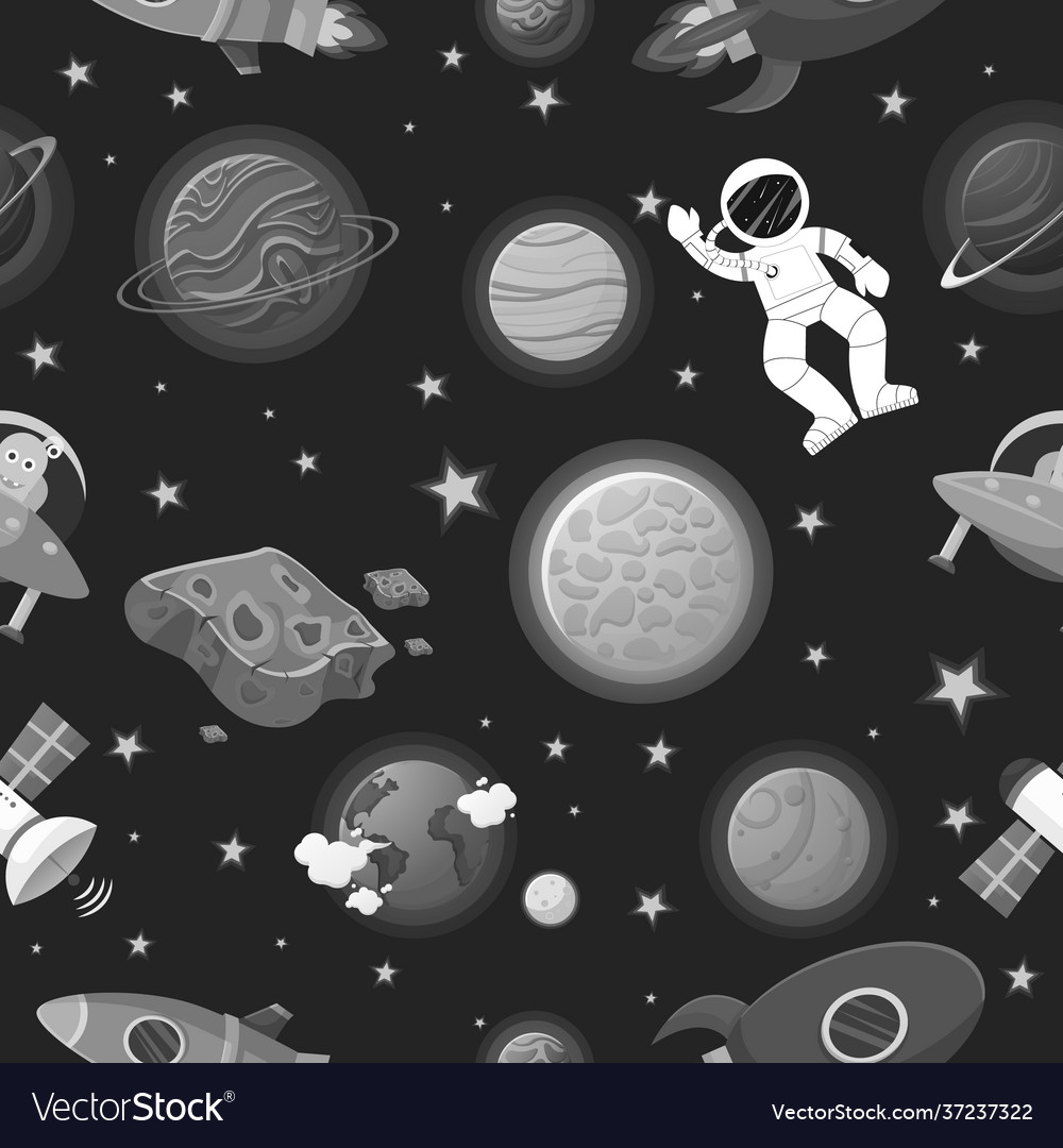 Astronaut with rocket and alien in open space