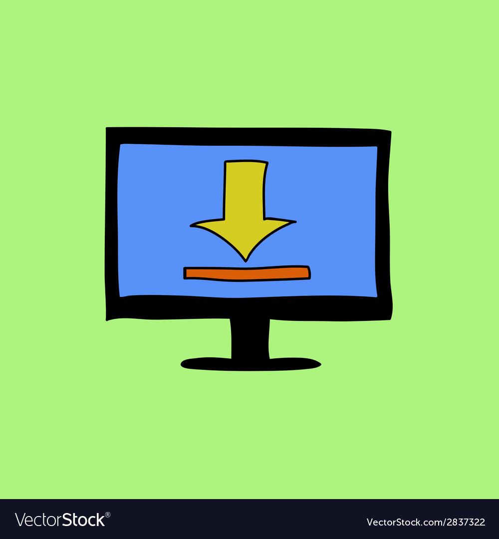 Doodle style computer with uploading sign