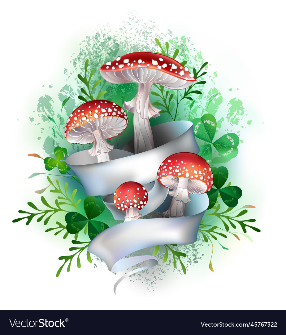 Fly agaric with white ribbon Royalty Free Vector Image