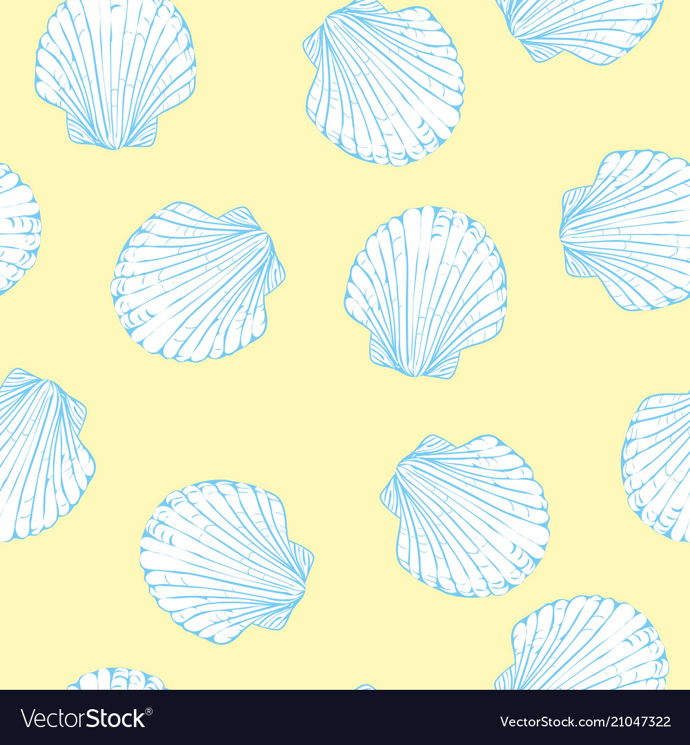 Hand Drawn - Seamless Pattern Of Seashells Marine Vector Image