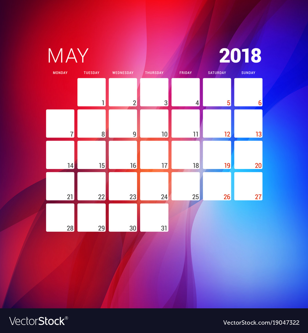 May 2018 calendar planner design template Vector Image