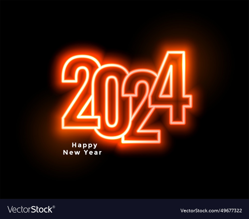 Neon style glowing 2024 new year festive holiday Vector Image