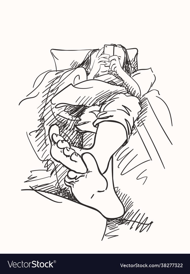Perspective sketch teenage girl laying in bed