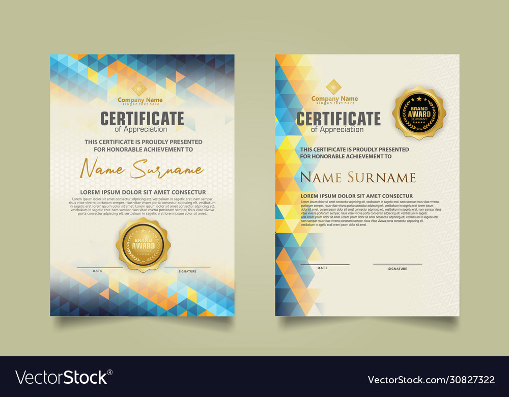 Set certificate template with triangle geometric vector image Set certificate template with triangle geometric