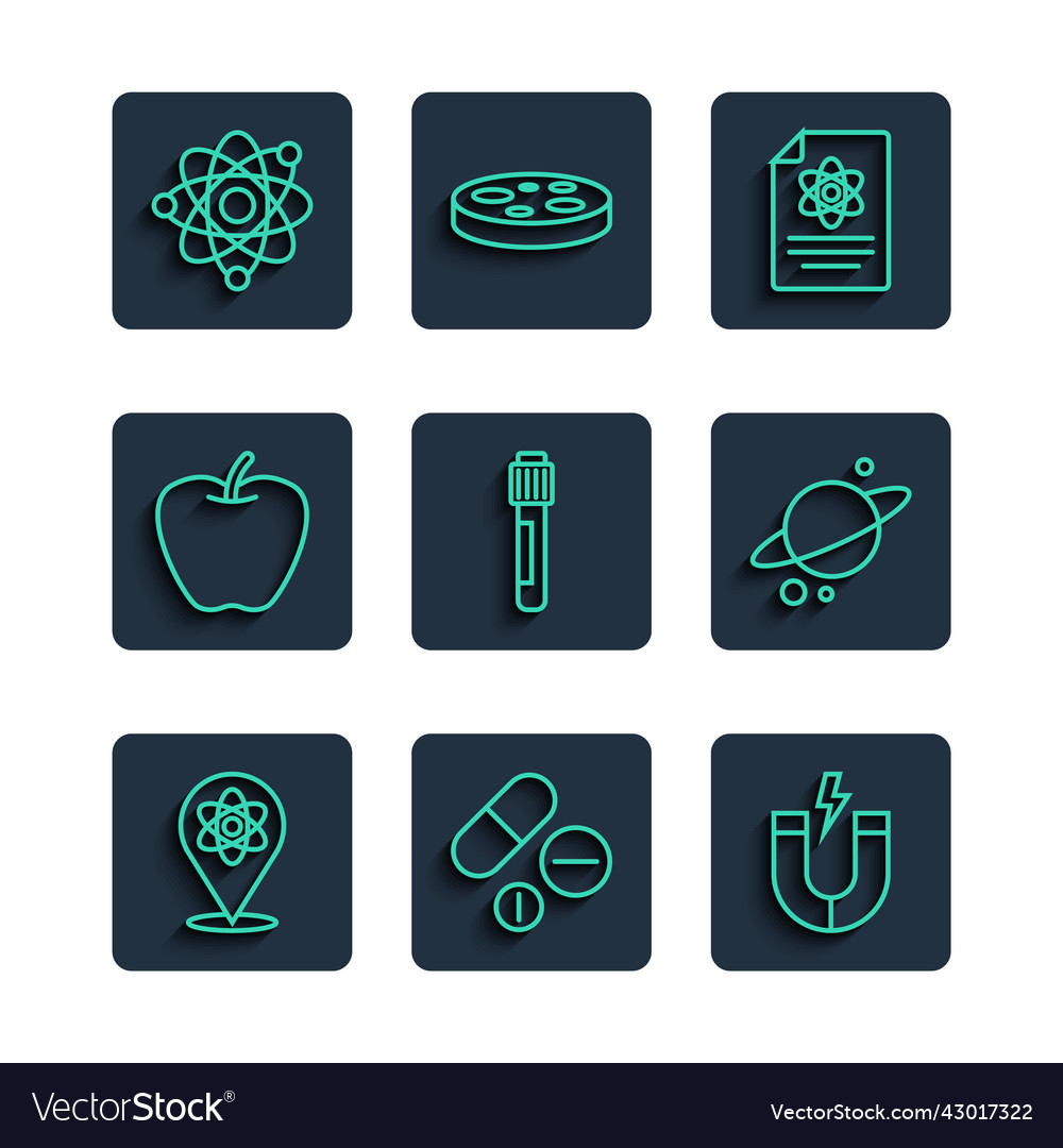 Set line atom medicine pill or tablet magnet vector image Set line atom medicine pill or tablet magnet