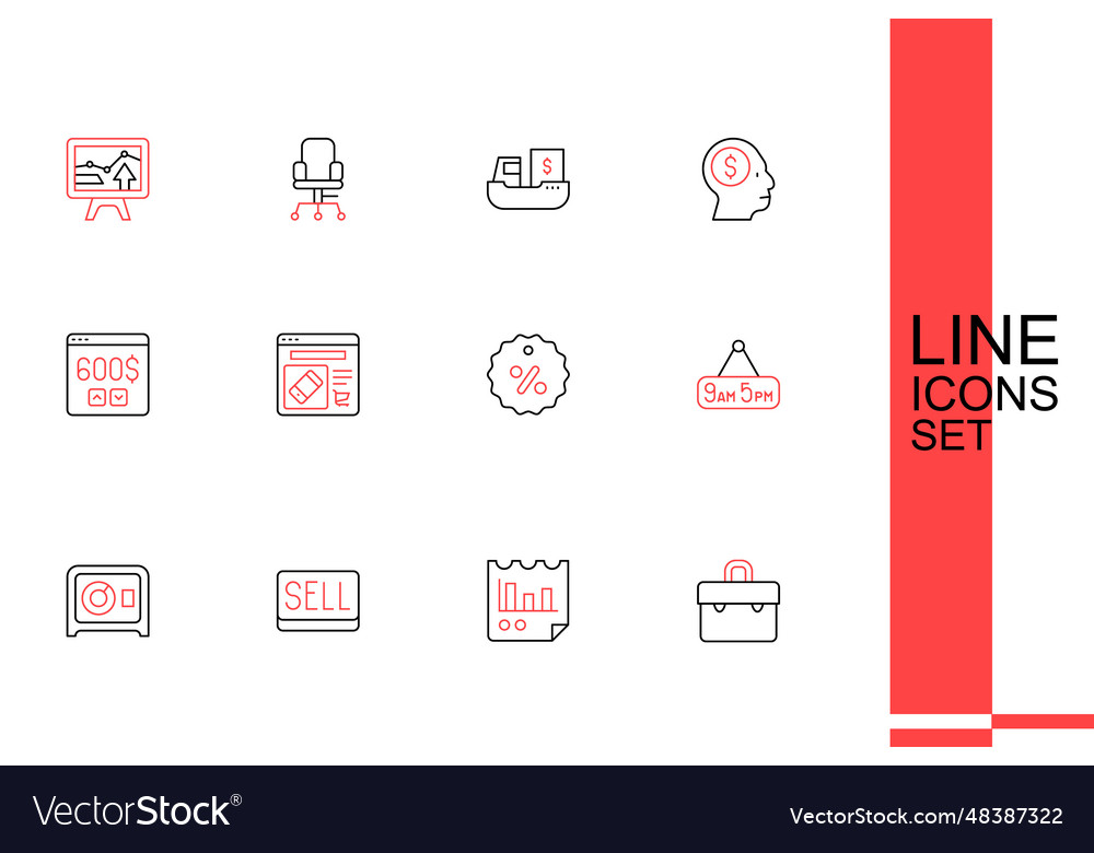 Set line briefcase document with graph chart sell vector image Set line briefcase document with graph chart sell