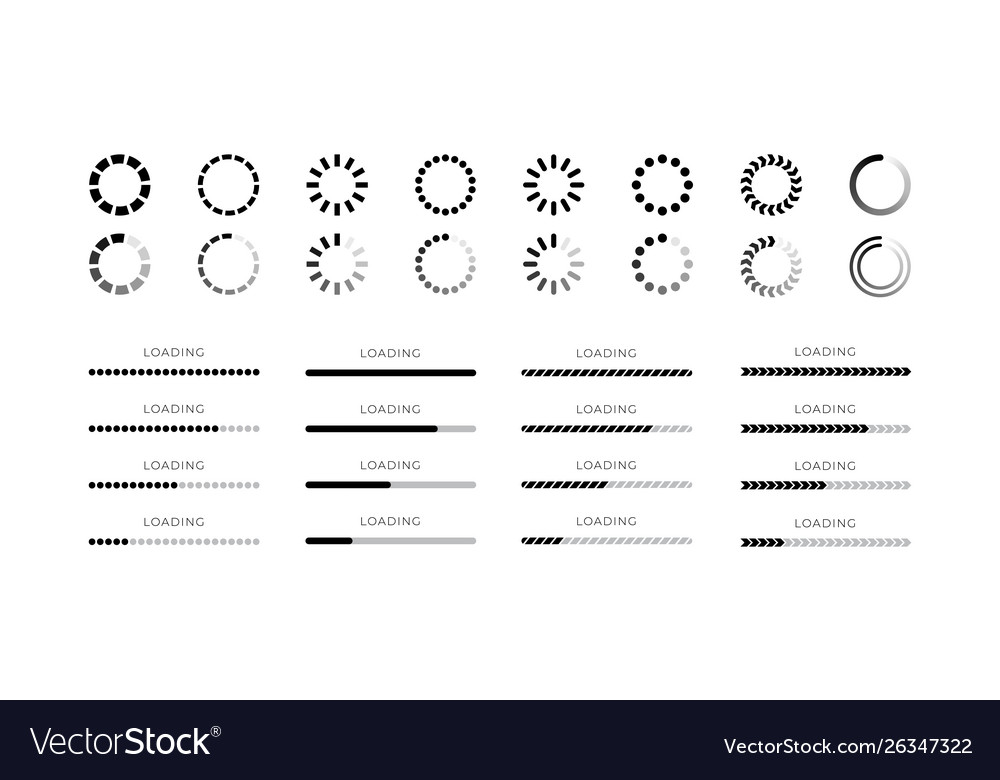 Set loading bar progress icons isolated on white vector image Set loading bar progress icons isolated on white