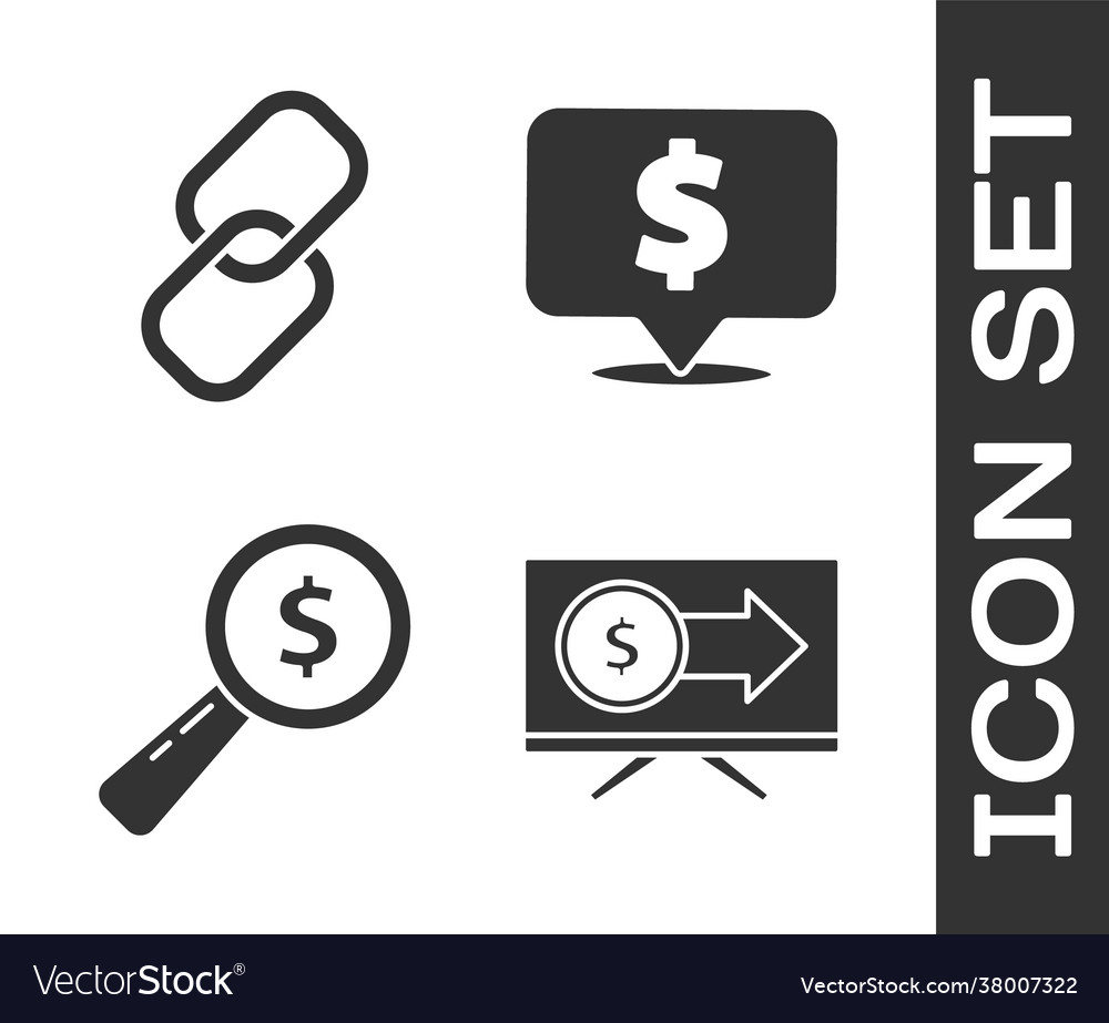 Set monitor with dollar chain link magnifying vector image Set monitor with dollar chain link magnifying