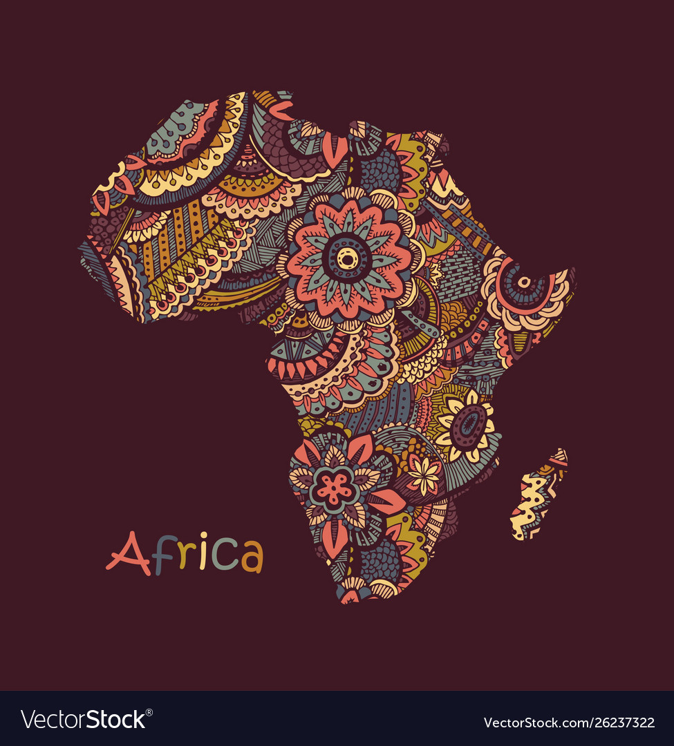 Textured Map Africa Hand Drawn Ethno Royalty Free Vector 0526