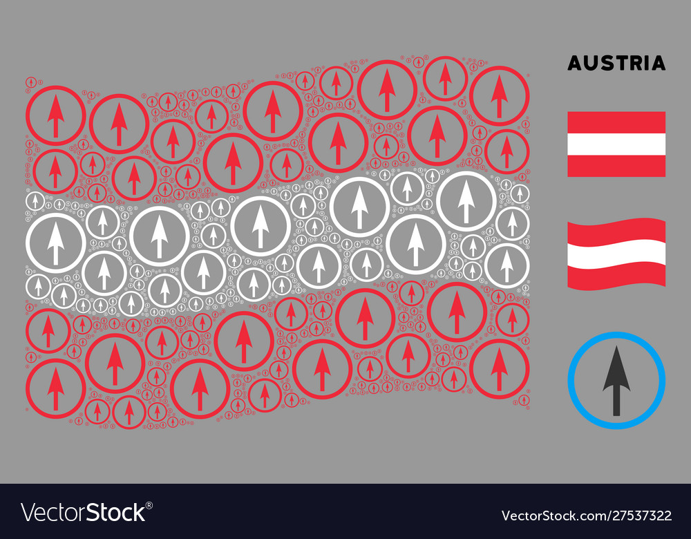 Waving austrian flag mosaic sharp rounded arrow vector image Waving austrian flag mosaic sharp rounded arrow