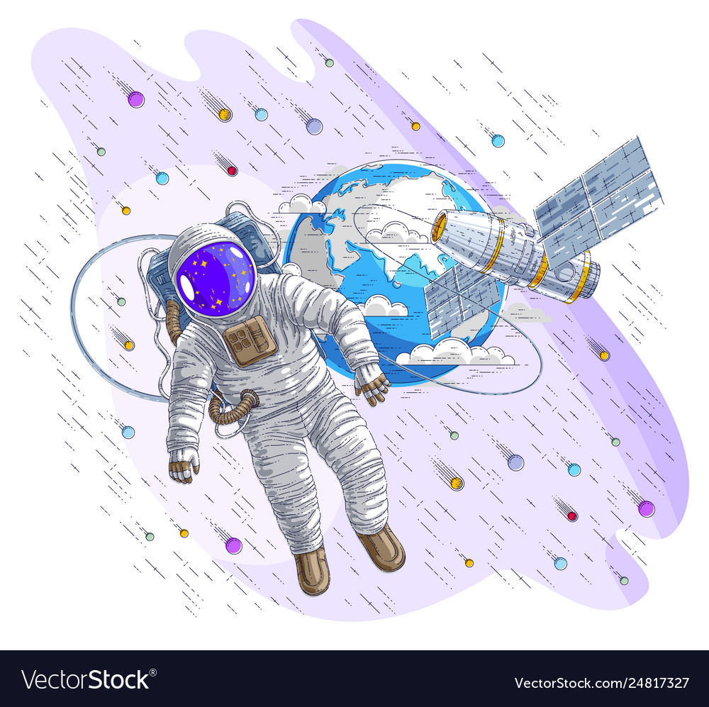 Astronaut flying in open space connected Vector Image Astronaut flying in open space connected