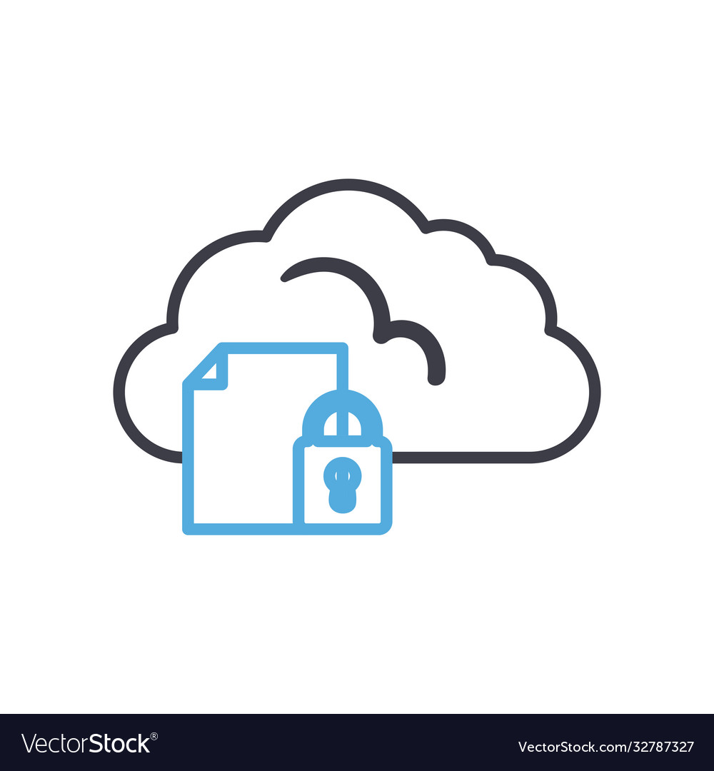 Cloud computing with document and padlock line