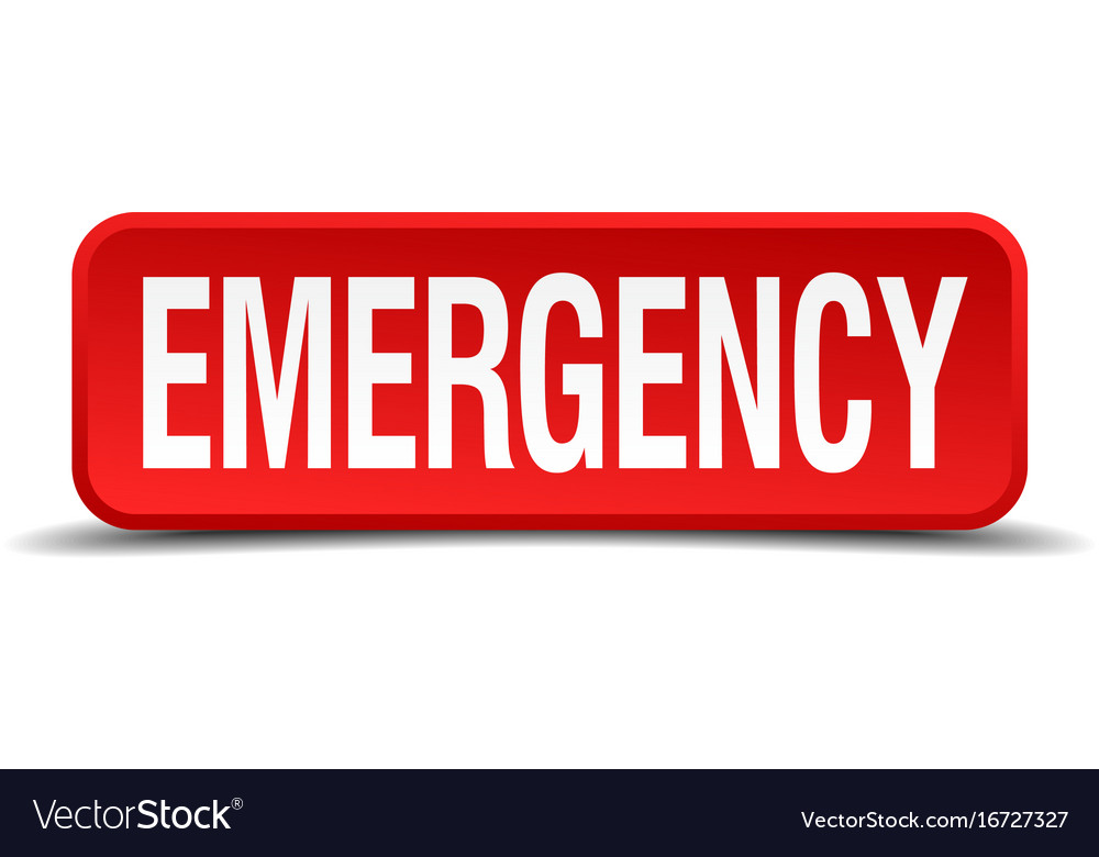 Emergency red 3d square button isolated on white Vector Image