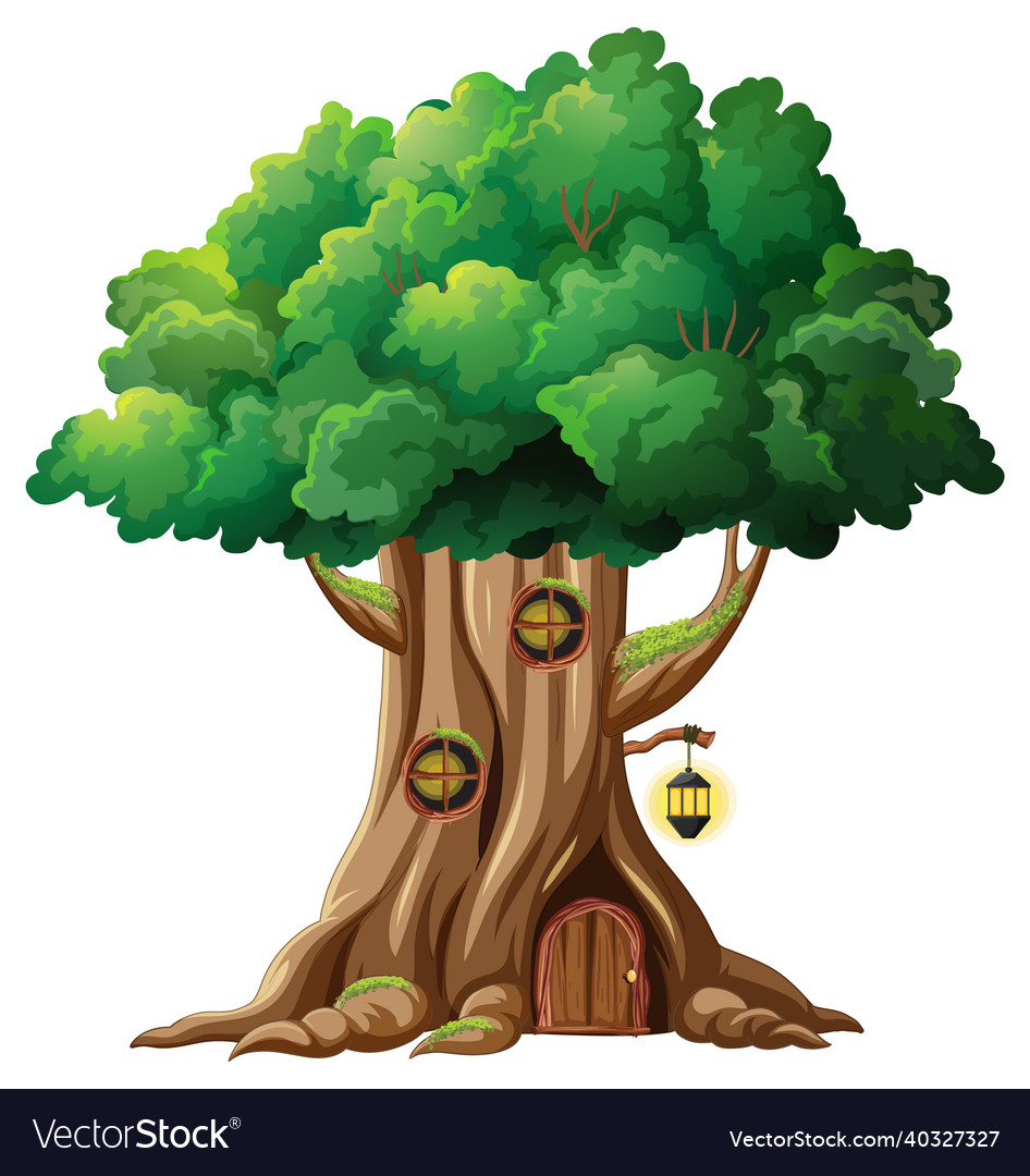 Fantasy tree house inside trunk on white Vector Image