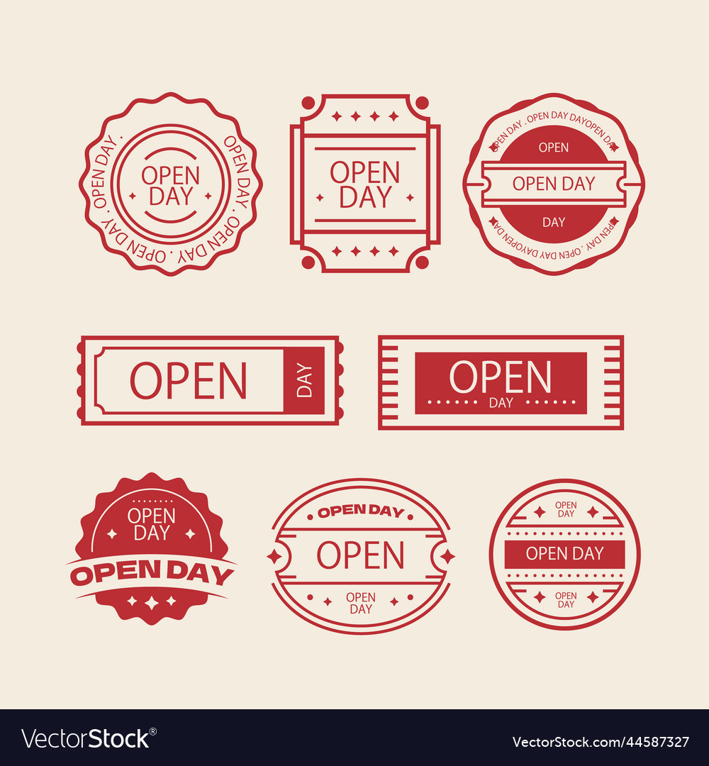 Flat design open day badges set vector image Flat design open day badges set