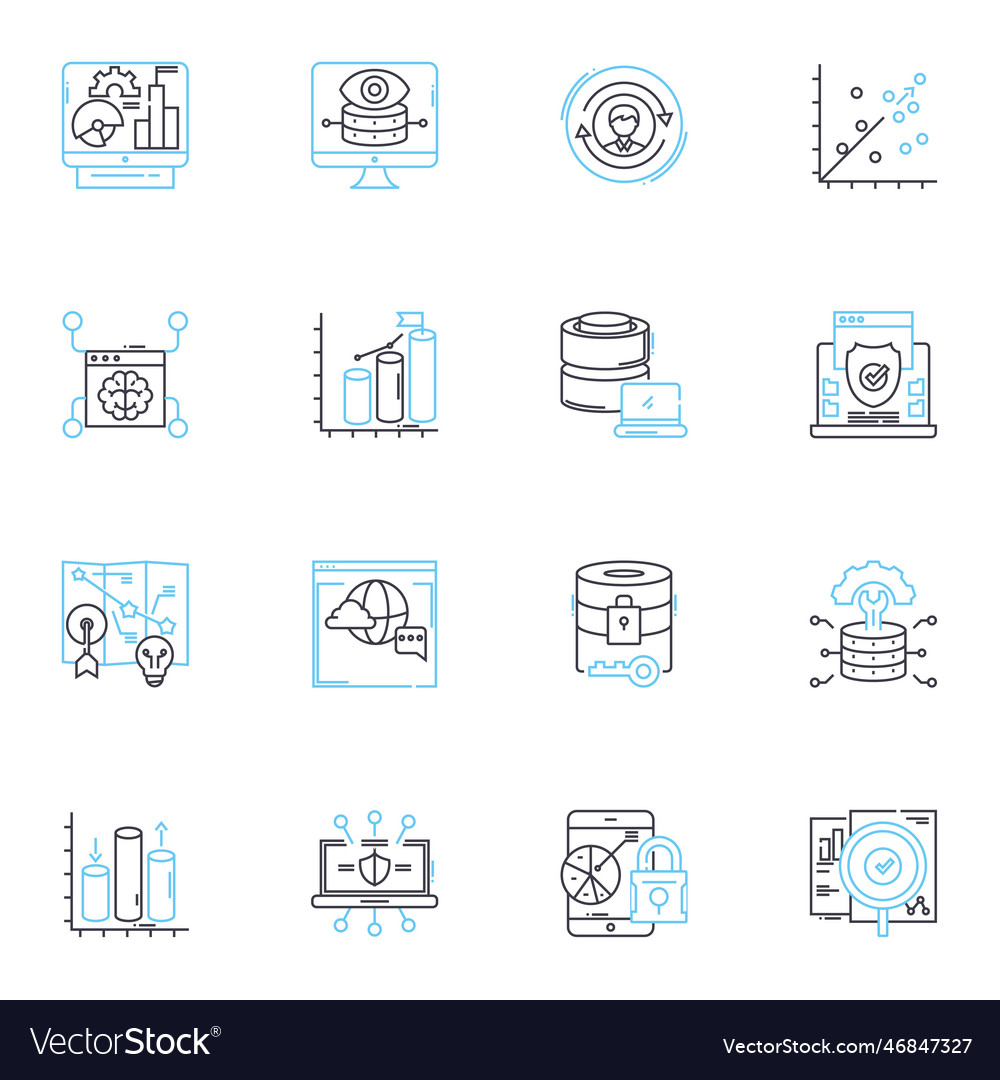 Information system linear icons set database